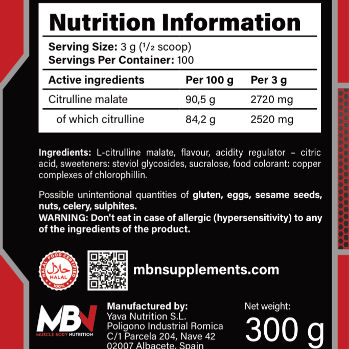 MBN Citrulline Malate 2:1 - Høj dosis før træning - understøtter udholdenhed og pump