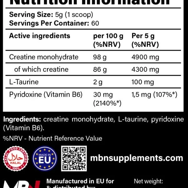 MBN Creatine Monohydrate – Premium Creatine voor Spierkracht & Trainingsprestaties