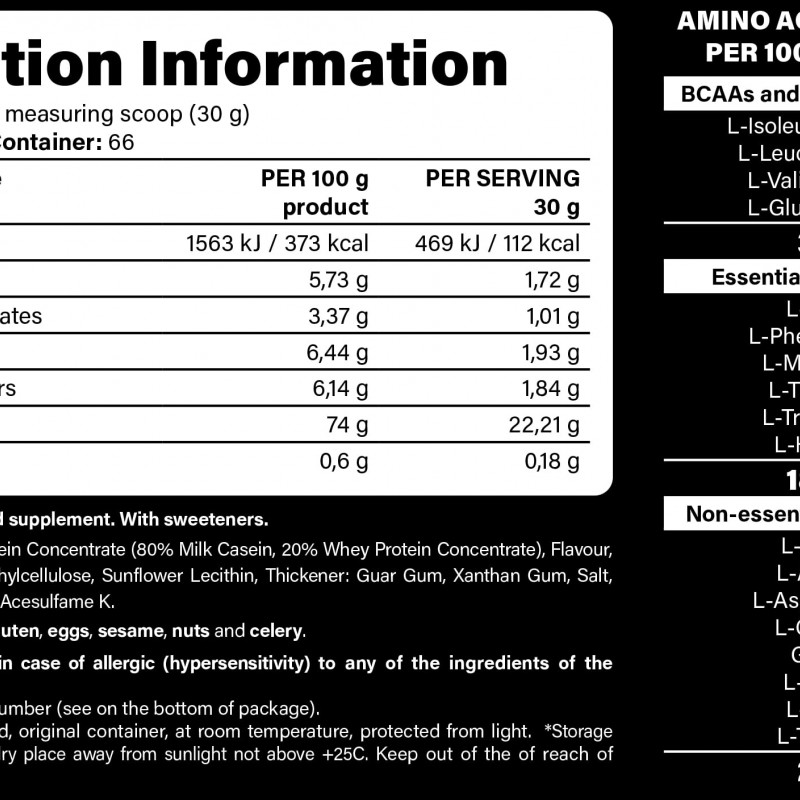 MBN Casein Night Protein Højt proteinindhold - micellært kasein - natlig muskelrestitution og muskelvedligeholdelse